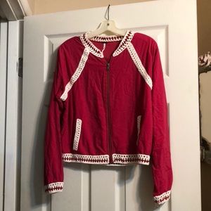 Free People Crochet Baseball Jacket
